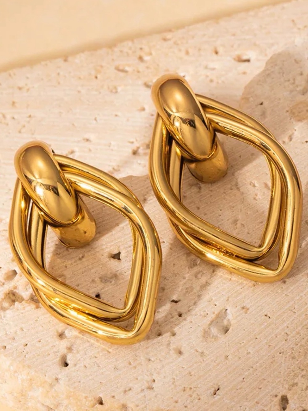 18 k Gold chunky Twisted Geometric Drop Earrings - Women Jewelry